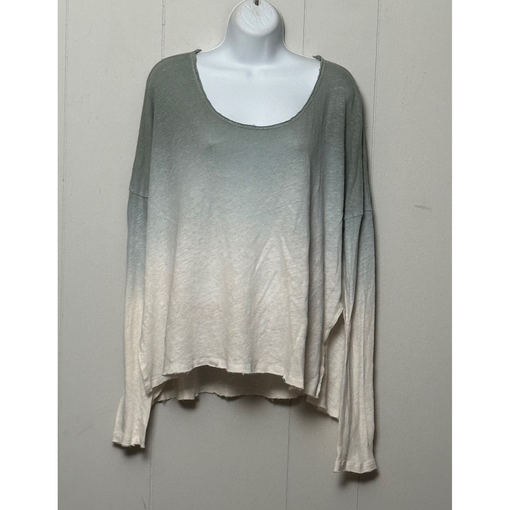 We The Free Free People Dip Dye Ombre Linen Blend Slouchy Top Green White Size M